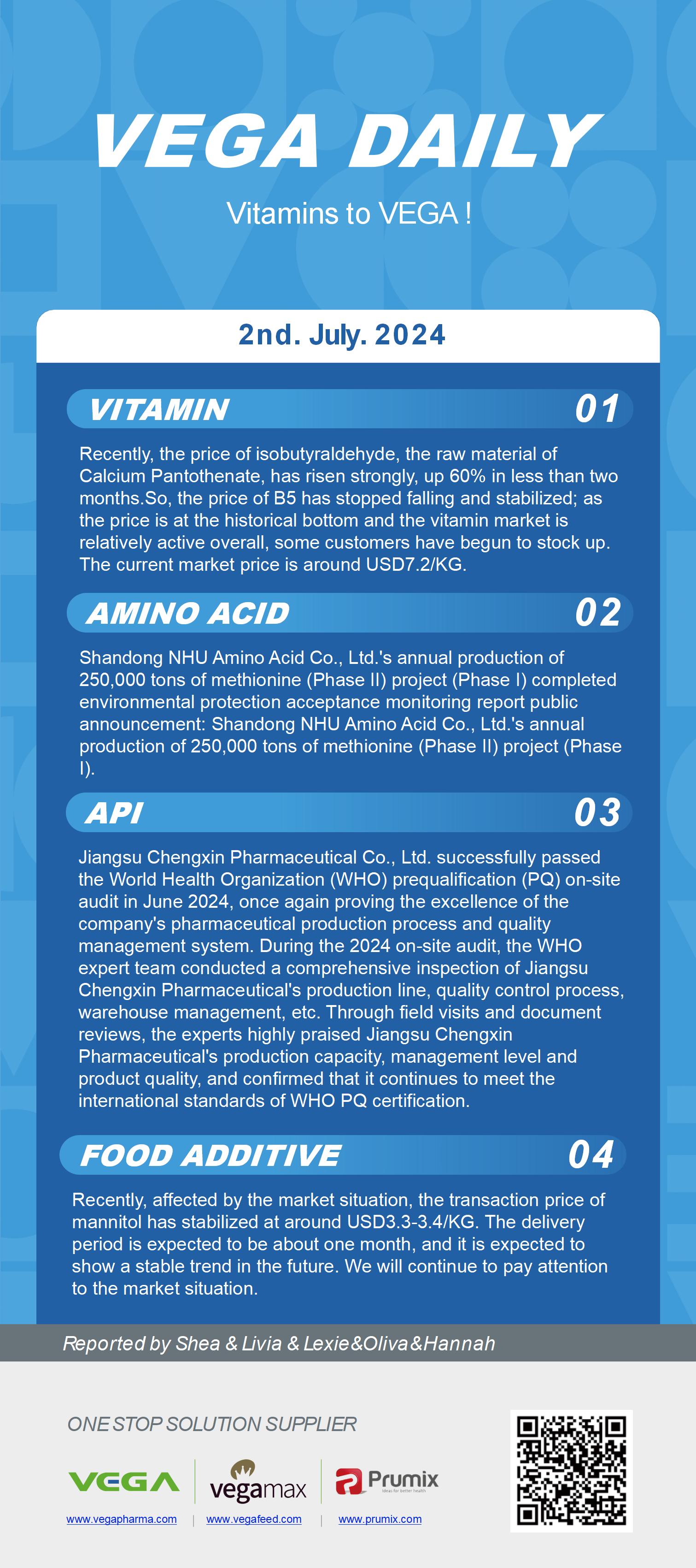 Vega Daily Dated on Jul 2nd 2024 Vitamin Amino Acid APl Food Additives.jpg